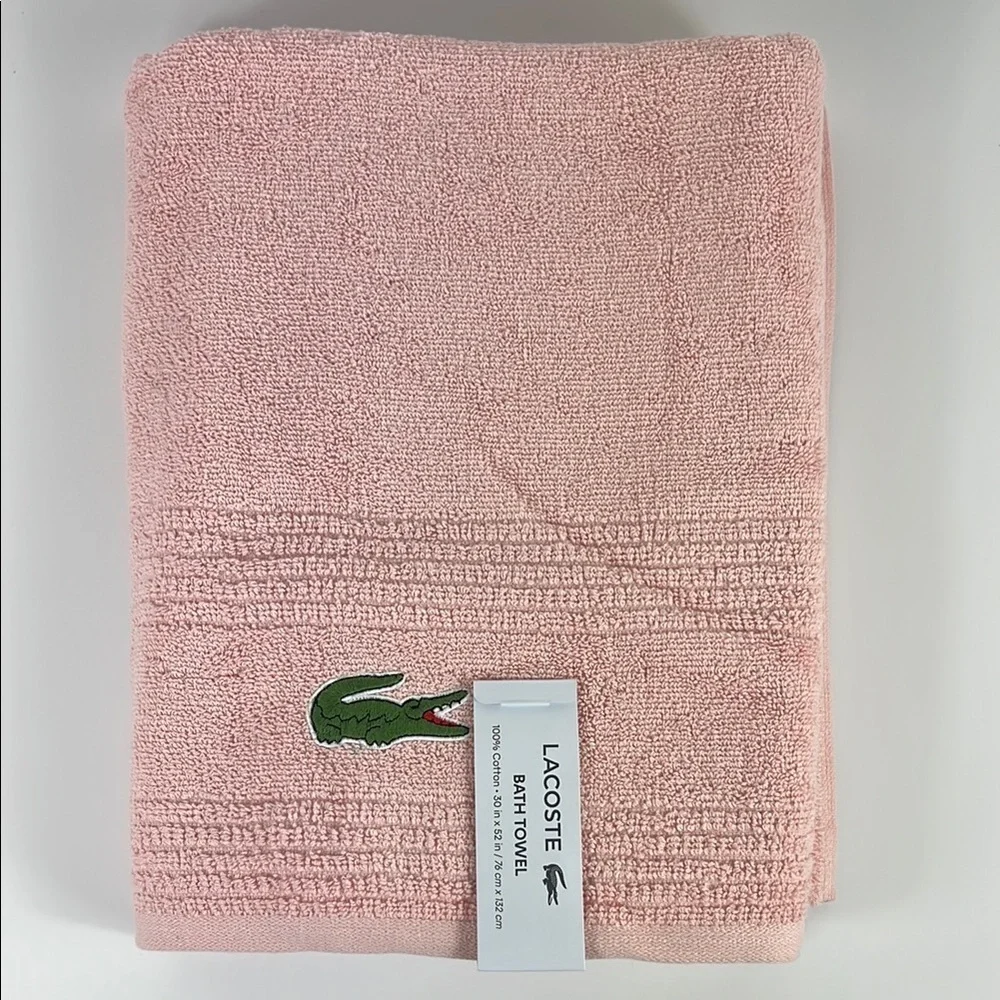 Lacoste Bath Towels Pink Green Crocodile Logo 100% Cotton 30